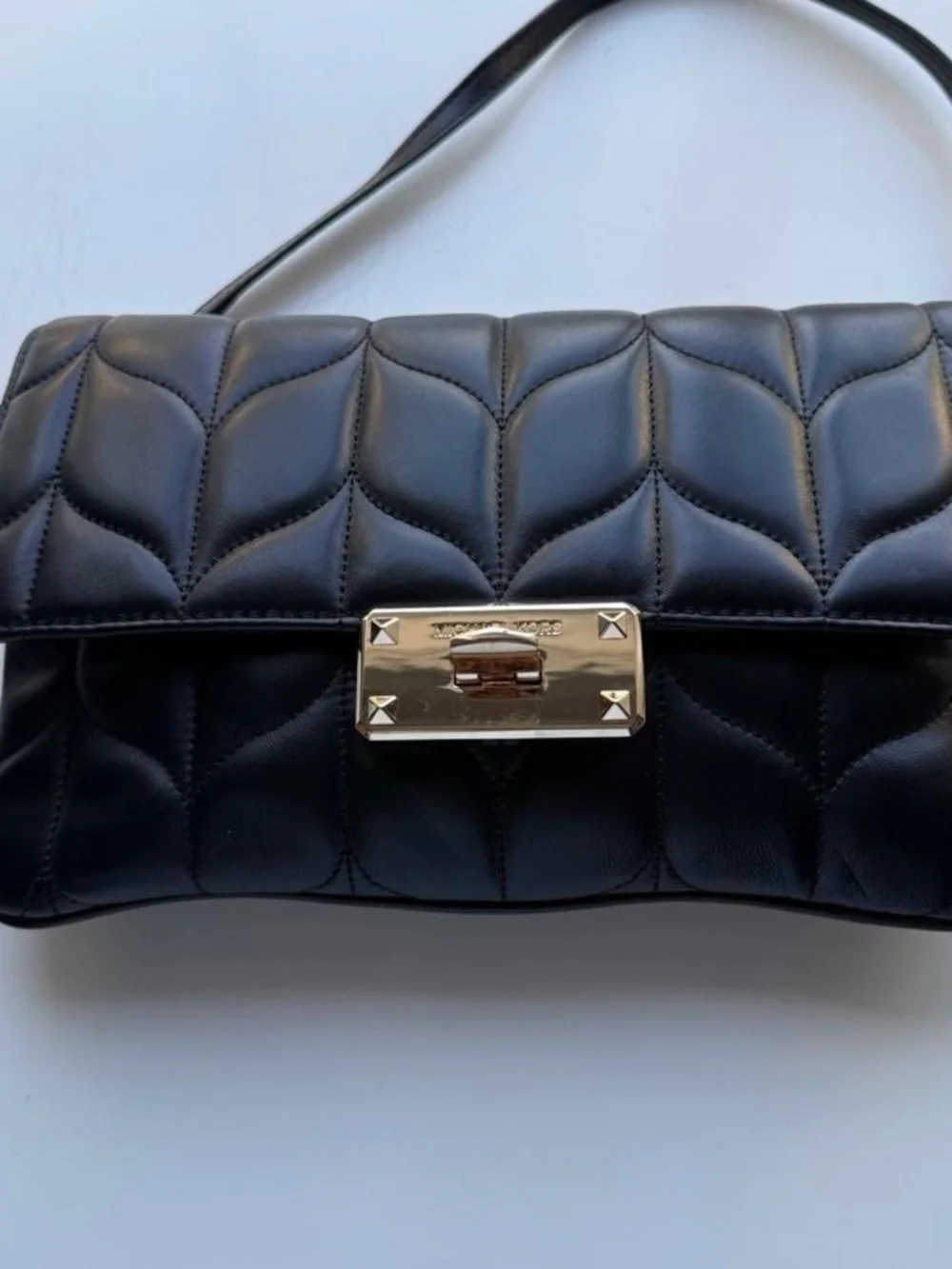 NWT Michael Kors Peyton Black Clutch Bag w/ Removable Strap Large 12